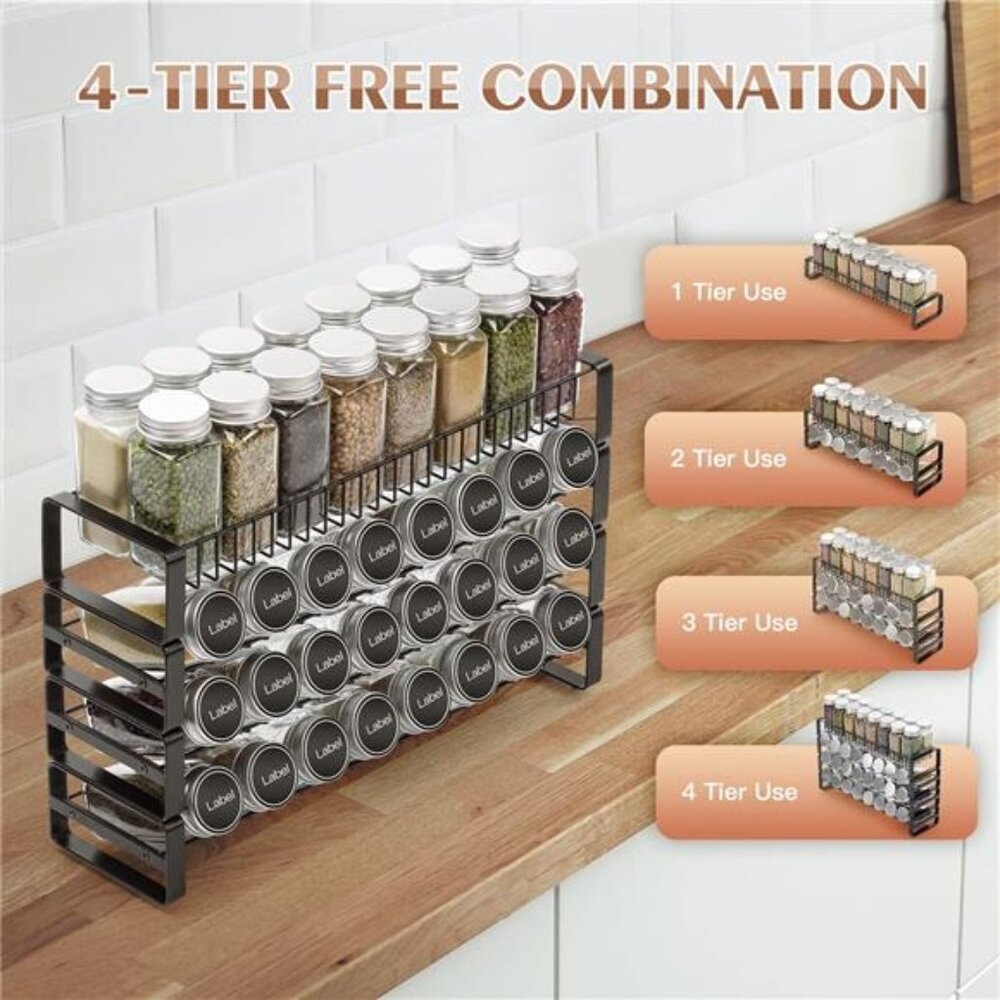 4 Tier Stackable Seasoning Rack Organizer, Detachable Countertop Spice Jar Rack - Picture 4 of 7